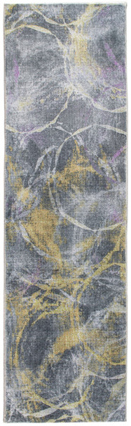 8 x 10 Gray Gold Abstract Rings Area Rug