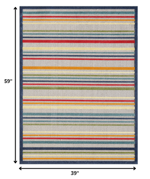 3 x 5 Navy Colorful Striped Indoor Outdoor Area Rug