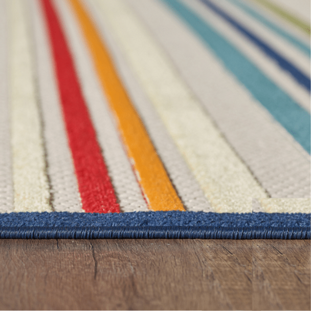 3 x 5 Navy Colorful Striped Indoor Outdoor Area Rug