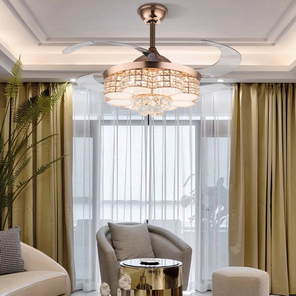 Gold Art Deco Glam Chandelier And Retractable Fan