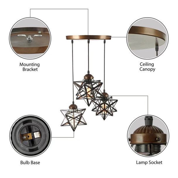 Brown Metal and Glass Star Geometric Hanging Lamp