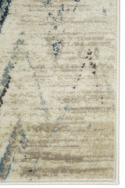 5 x 8 Beige Blue Distressed Chevron Area Rug