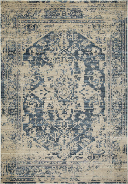 3 x 5 Beige Blue Distressed Medallion Area Rug