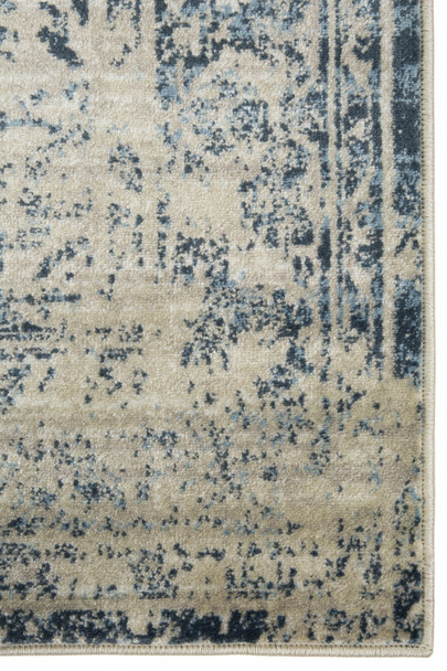 8 x 11 Beige Blue Distressed Medallion Area Rug