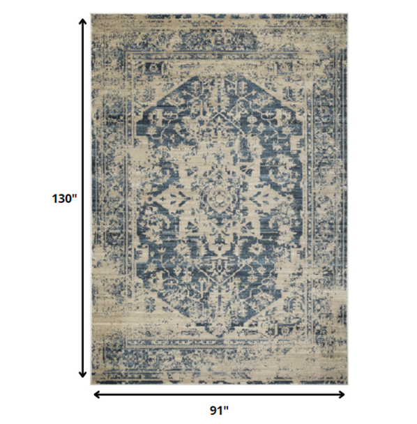 8 x 11 Beige Blue Distressed Medallion Area Rug