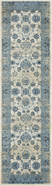 5 x 8 Blue Ivory Distressed Oriental Area Rug