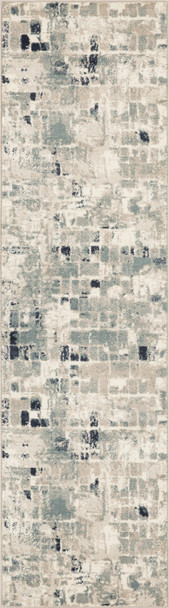 2 x 8 Beige Blue Abstract Tiles Distressed Runner Rug