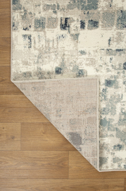 3 x 5 Beige Blue Abstract Tiles Distressed Area Rug