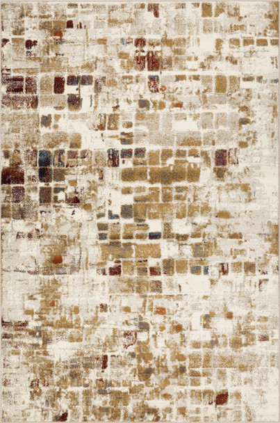 2 x 8 Brown Beige Abstract Tiles Distressed Runner Rug