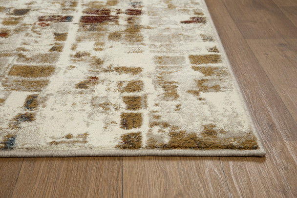 2 x 8 Brown Beige Abstract Tiles Distressed Runner Rug