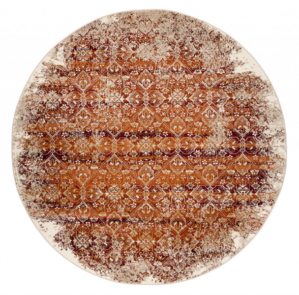 8 Round Rust Ivory Distressed Diamonds Area Rug