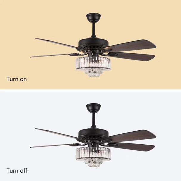 Dark Brown Wooden and Faux Crystal Chandelier Ceiling Fan