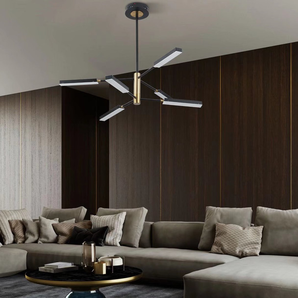 Asymmetric Black and Gold Six Light Ceiling Light