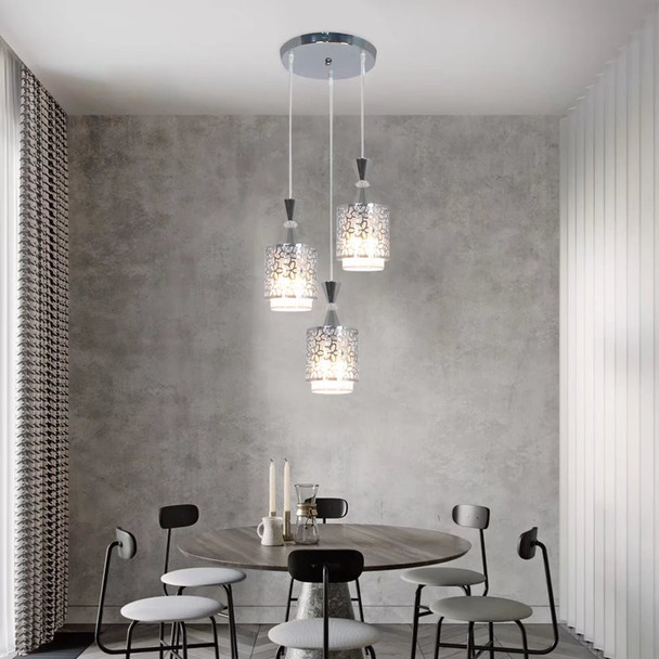 Silver Three Light Pendant Chandelier With Petal Detailing