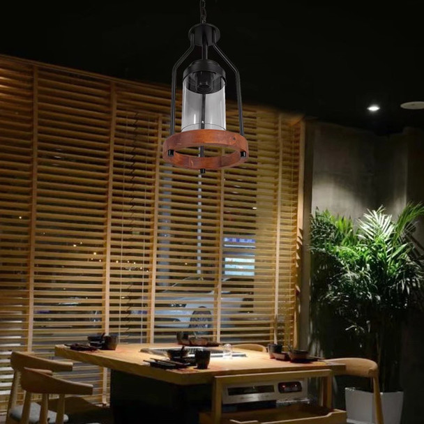 Brown Retro Metal And Wood Pendant Lamp