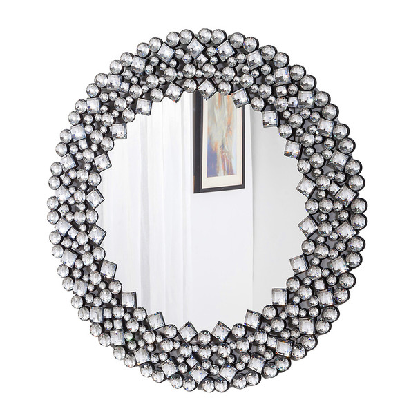 Round Diamond Jeweled Wall Mirror