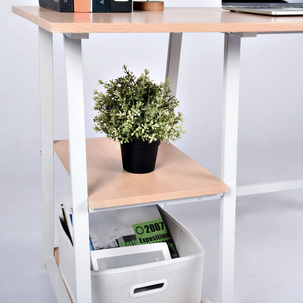 Modern Geo Beech Home Office Table With Storage Shelves