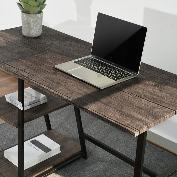 Modern Geo Oak Home Office Table With Storage Shelves