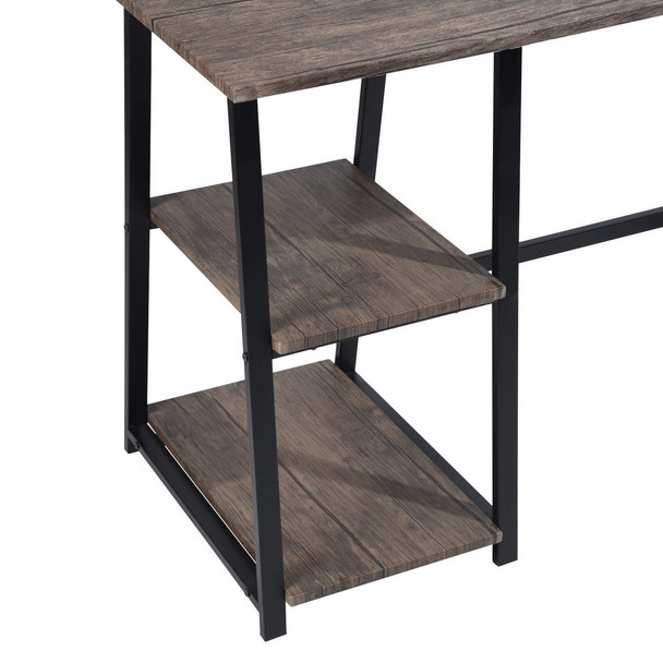 Modern Geo Oak Home Office Table With Storage Shelves