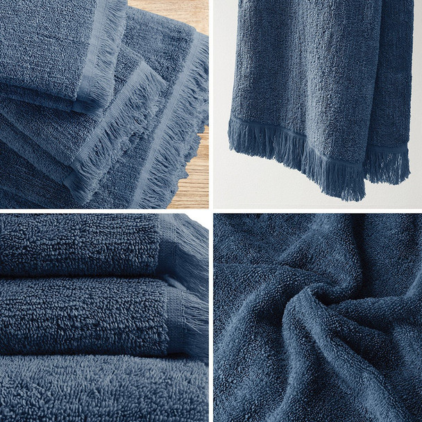 6pc Navy 100% Cotton Dobby Slub Towel Set (Nova - Navy - Towel)