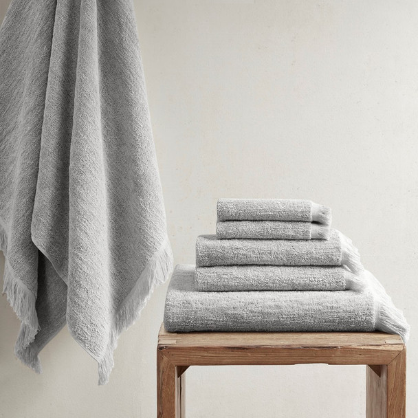 6pc Grey Cotton Dobby Slub Towel Set (022164161939)