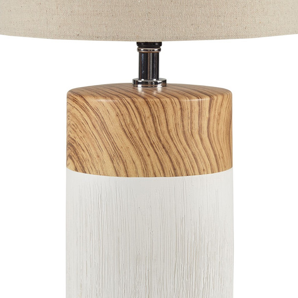 White Ceramic Table Lamp Two-tone Cylinder Base (Nicolo - White - Table Lamp)