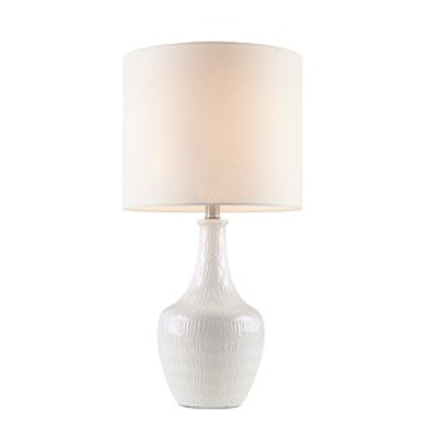White Ceramic Vase 26" Table Lamp Textured teardrop Design (Celine - White - Table Lamp)