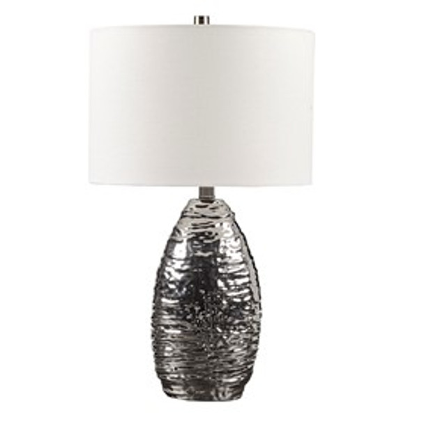 Silver Base With White Shade Ceramic Table lamp (Livy -Silver Base/White Shade - Table Lamp ) 