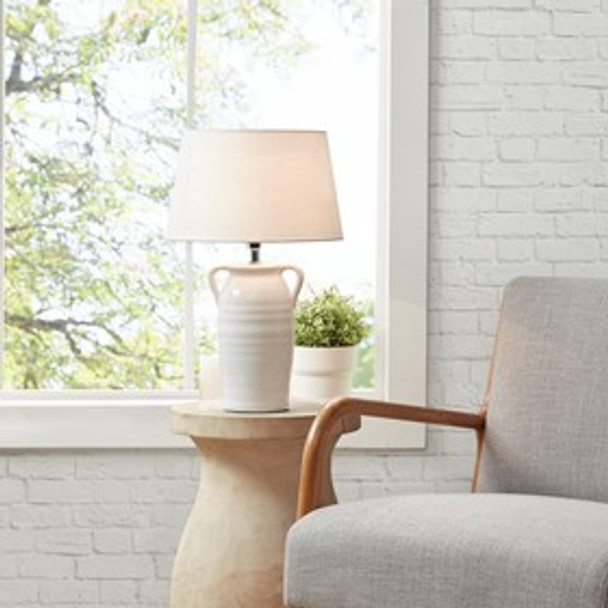  White Vase Shape Base Ceramic Table Lamp (Everly - White - Table Lamp)