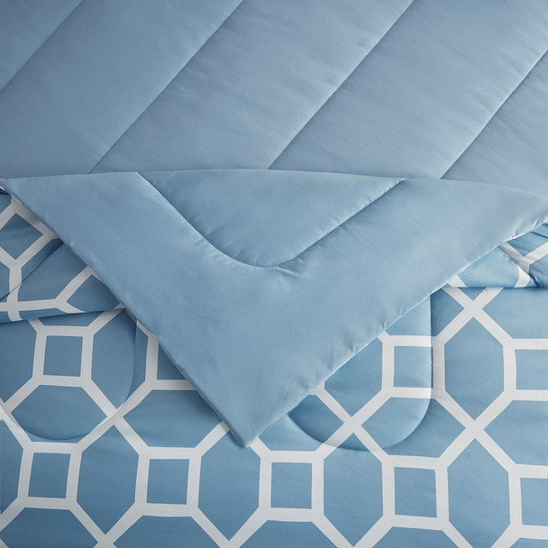10pc Blue & White Geometric Comforter Set w/Matching Sheet Set (Nora-Blue-comf)
