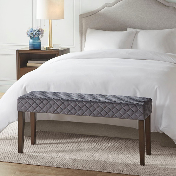 Grey Quilted Upholstered Accent Bench w/Wooden Legs (Cheshire-Grey-Benches)