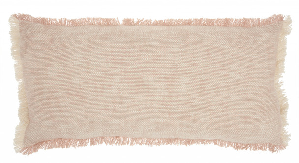 Pink and White Woven Heathered Lumbar Throw Pillow