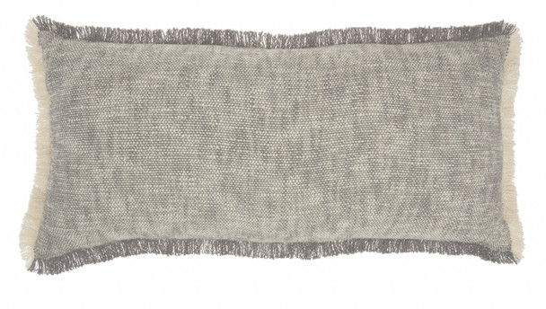 Gray and White Woven Heathered Lumbar Throw Pillow