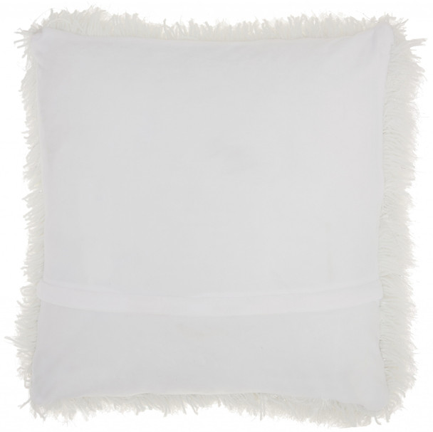 Plush White Shag Accent Throw Pillow