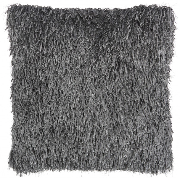 Square Charcoal Shag Throw Pillow