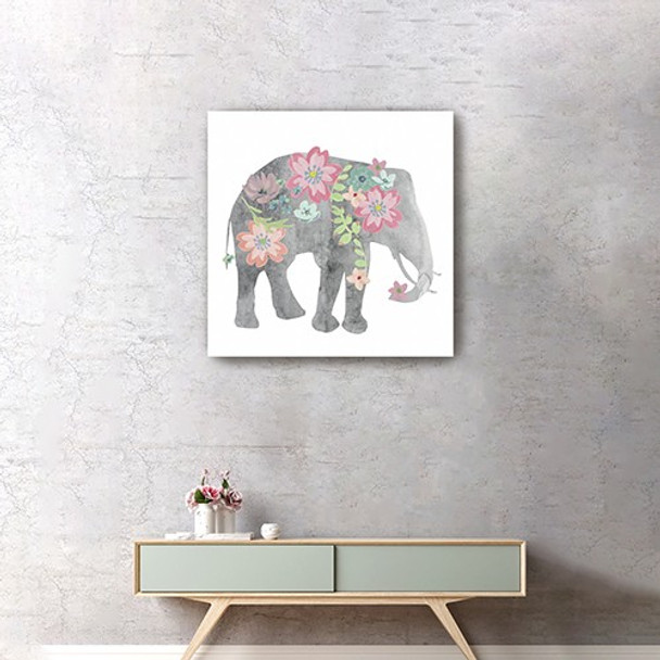 30" Floral Elephant Canvas Wall Art