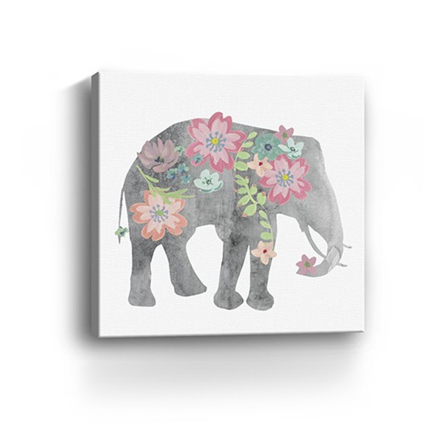 30" Floral Elephant Canvas Wall Art