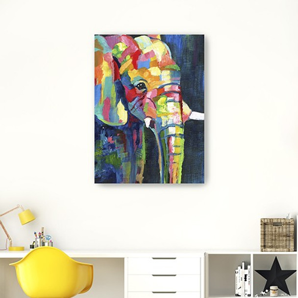 24" Bright Multi Color Elephant Canvas Wall Art