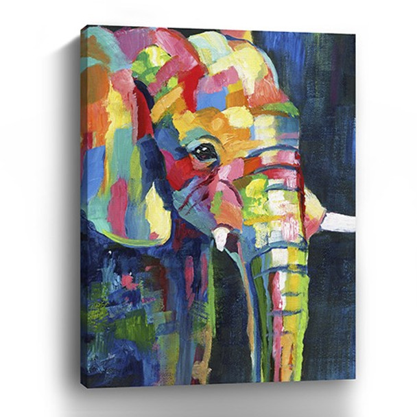 40" Bright Multi Color Elephant Canvas Wall Art