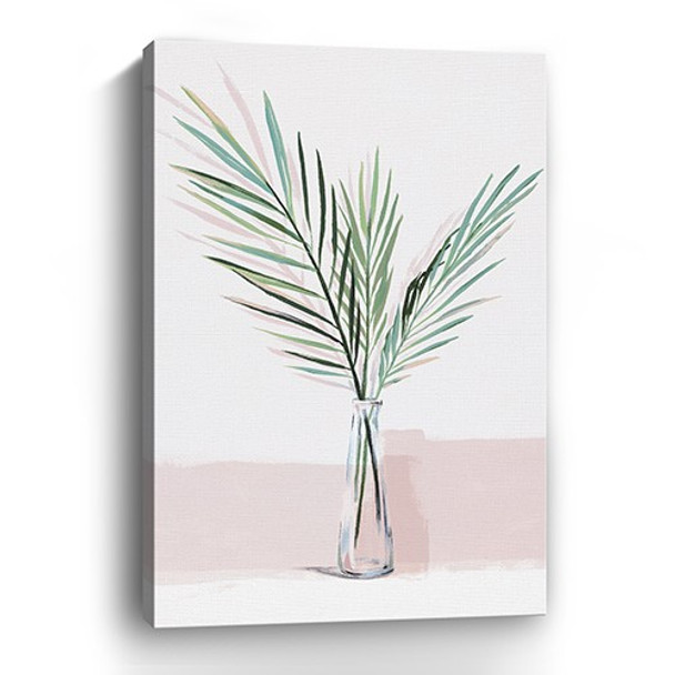 36" Pretty Green Foliage Pink Canvas Wall Art