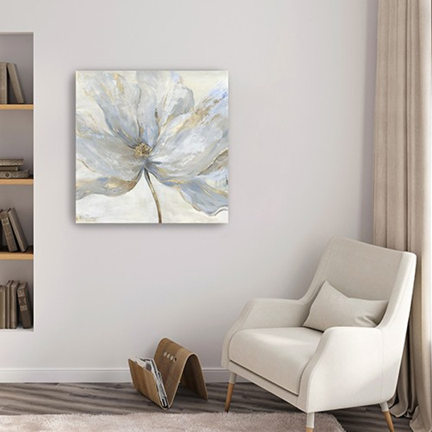 30" Soft Blue and Grey Flower with Gold Details Canvas Wall Art