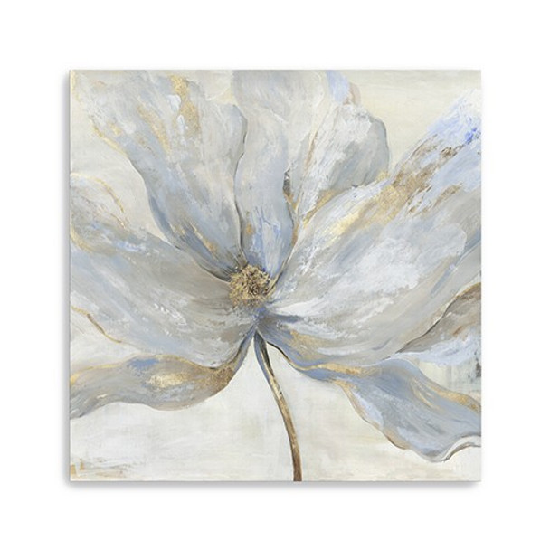 40" Soft Blue and Grey Flower with Gold Details Canvas Wall Art