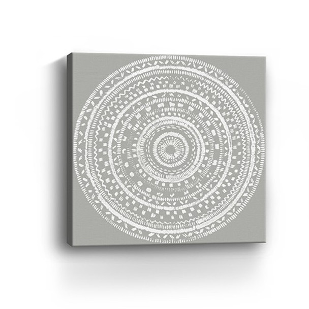 20" Boho White Mandala on a Grey Canvas Wall Art