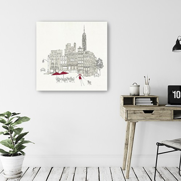 20" NYC Café Line Work with Red Accents Canvas Wall Art