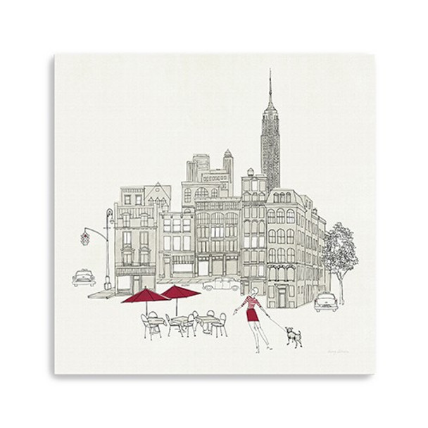40" NYC Café Line Work with Red Accents Canvas Wall Art