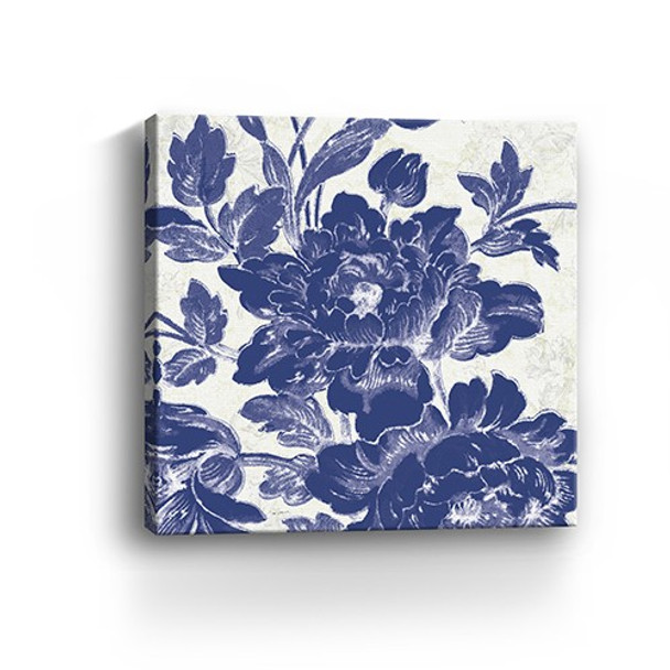 30" Blue Toile Roses Canvas Wall Art