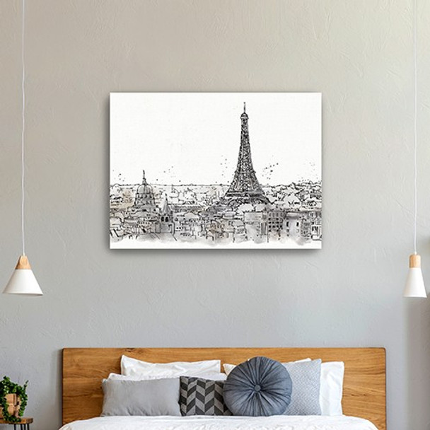 40" Monochrome Paris Rooftops Sketch Canvas Wall Art