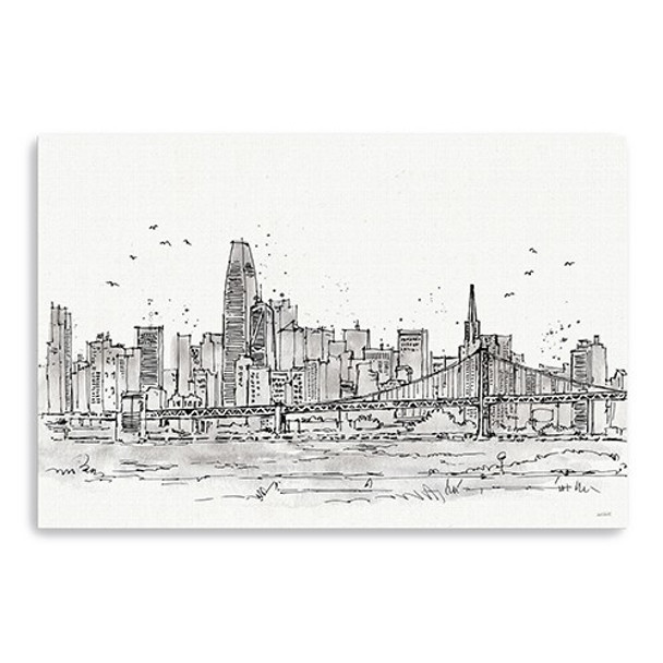 48" Monochrome City Skyline Sketch Canvas Wall Art
