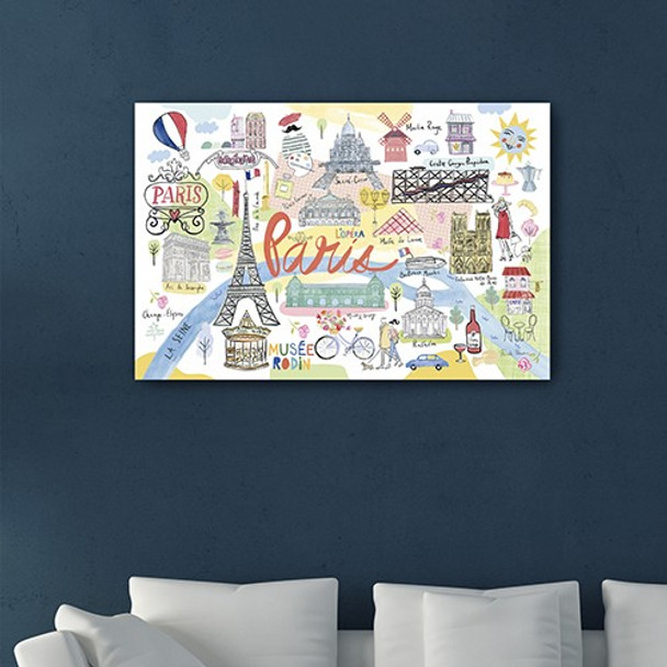 24" Fun Illustrated Paris Map Canvas Wall Art