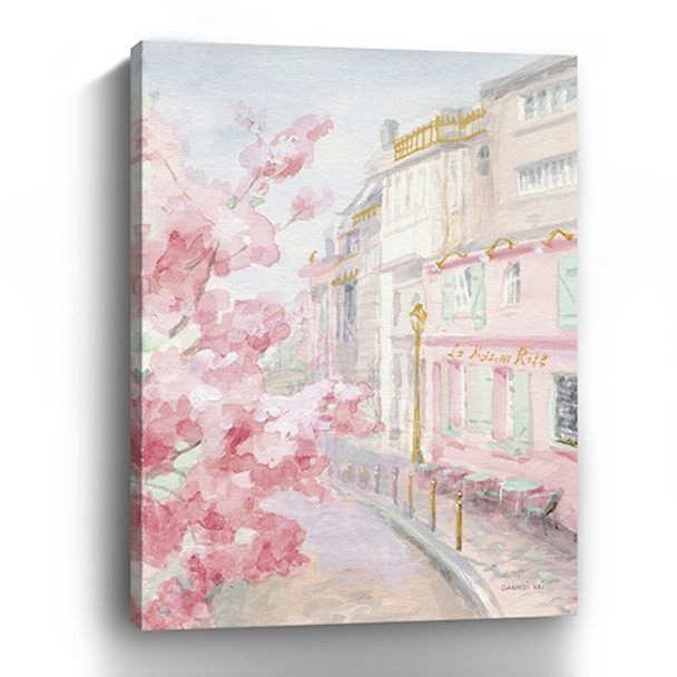 32" Pretty Pastel Pink Paris Street Canvas Wall Art